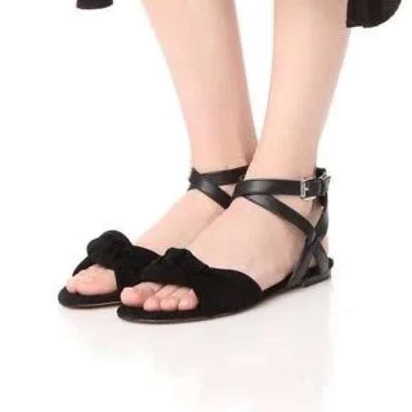 REBECCA MINKOFF Women's Evette Suede Flat Bow Sandal, Black Size 6.5 - Picture 2 of 8